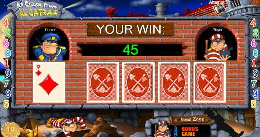 Рискованный раунд в слоте Алькатрас Риск-игра в слоте An escape from Alcatraz
